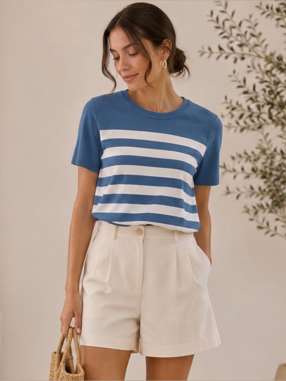 Nautica Blue and White Striped Short Sleeve Tee